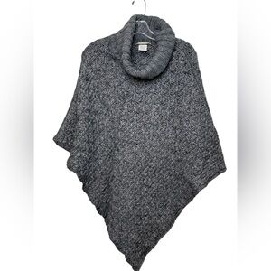 Chiaramente Charcoal Cable Poncho With Cowl Neck Italian
